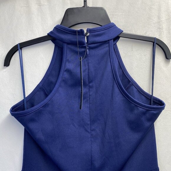 WOOSEA High Neck Split Ruffle Bodycon Cocktail Long Dress Women Small Navy New - Picture 12 of 16